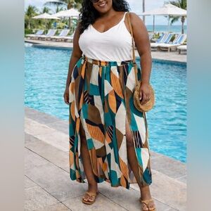 Shein Curve Wide Leg Slit Front Pull On Pants 3XL